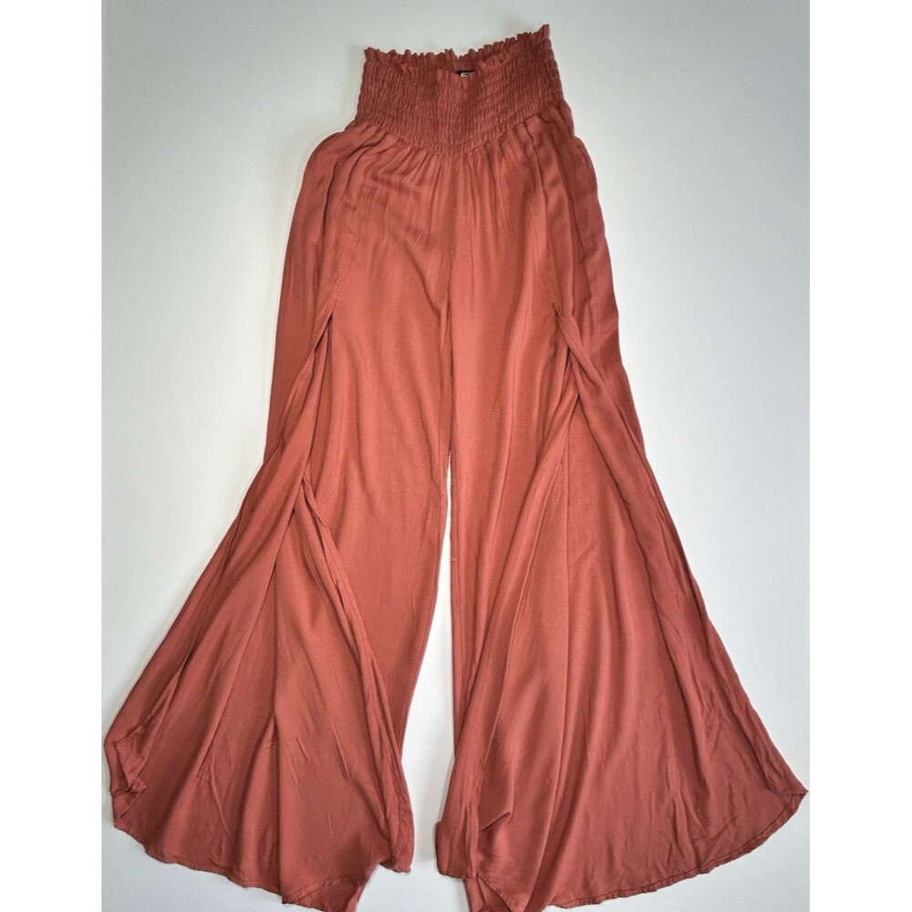 Rewash Smocked Wide Leg Side Slits Rust Red Palazzo Pants Size Small Beach Boho